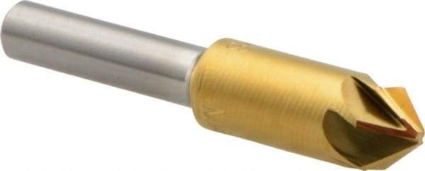 M.A. Ford - 3/8" Head Diam, 1/4" Shank Diam, 6 Flute 82° High Speed Steel Countersink - TiN Finish, 2" OAL - Apex Tool & Supply