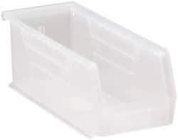 Quantum Storage - 30 Lb. Load Capacity, 10-7/8" Deep, Clear Polypropylene Hopper Stacking Bin - 4" High x 4-1/8" Wide x 10-7/8" Long - Apex Tool & Supply