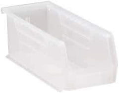 Quantum Storage - 30 Lb. Load Capacity, 10-7/8" Deep, Clear Polypropylene Hopper Stacking Bin - 4" High x 4-1/8" Wide x 10-7/8" Long - Apex Tool & Supply