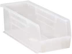 Quantum Storage - 50 Lb. Load Capacity, 14-3/4" Deep, Clear Polypropylene Hopper Stacking Bin - 5" High x 5-1/2" Wide x 14-3/4" Long - Apex Tool & Supply