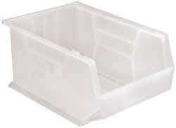 Quantum Storage - 75 Lb. Load Capacity, 16" Deep, Clear Polypropylene Hopper Stacking Bin - 8" High x 11" Wide x 16" Long - Apex Tool & Supply