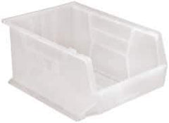 Quantum Storage - 75 Lb. Load Capacity, 16" Deep, Clear Polypropylene Hopper Stacking Bin - 8" High x 11" Wide x 16" Long - Apex Tool & Supply