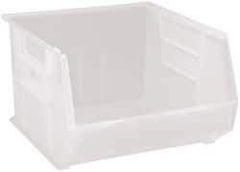 Quantum Storage - 75 Lb. Load Capacity, 18" Deep, Clear Polypropylene Hopper Stacking Bin - 11" High x 16-1/2" Wide x 18" Long - Apex Tool & Supply