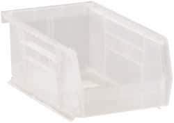 Quantum Storage - 10 Lb. Load Capacity, 7-3/8" Deep, Clear Polypropylene Hopper Stacking Bin - 3" High x 4-1/8" Wide x 7-3/8" Long - Apex Tool & Supply