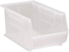 Quantum Storage - 60 Lb. Load Capacity, 14-3/4" Deep, Clear Polypropylene Hopper Stacking Bin - 7" High x 8-1/4" Wide x 14-3/4" Long - Apex Tool & Supply