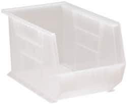 Quantum Storage - 60 Lb. Load Capacity, 13-5/8" Deep, Clear Polypropylene Hopper Stacking Bin - 8" High x 8-1/4" Wide x 13-5/8" Long - Apex Tool & Supply