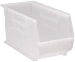 Quantum Storage - 60 Lb. Load Capacity, 18" Deep, Clear Polypropylene Hopper Stacking Bin - 9" High x 8-1/4" Wide x 18" Long - Apex Tool & Supply