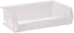 Quantum Storage - 60 Lb. Load Capacity, 10-7/8" Deep, Clear Polypropylene Hopper Stacking Bin - 5" High x 16-1/2" Wide x 10-7/8" Long - Apex Tool & Supply