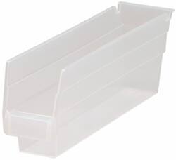 Quantum Storage - 30 Lb. Load Capacity, 11-5/8" Deep, Clear Polypropylene Hopper Shelf Bin - 4" High x 2-3/4" Wide x 11-5/8" Long - Apex Tool & Supply