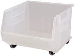 Quantum Storage - 100 Lb. Load Capacity, 18" Deep, Clear Polypropylene Hopper Stacking Bin - 11" High x 16-1/2" Wide x 18" Long - Apex Tool & Supply