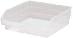 Quantum Storage - 30 Lb. Load Capacity, 11-5/8" Deep, Clear Polypropylene Hopper Shelf Bin - 4" High x 11-1/8" Wide x 11-5/8" Long - Apex Tool & Supply