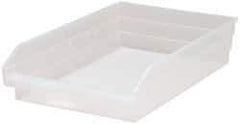 Quantum Storage - 40 Lb. Load Capacity, 17-7/8" Deep, Clear Polypropylene Hopper Shelf Bin - 4" High x 11-1/8" Wide x 17-7/8" Long - Apex Tool & Supply