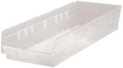 Quantum Storage - 50 Lb. Load Capacity, 23-5/8" Deep, Clear Polypropylene Hopper Shelf Bin - 4" High x 8-3/8" Wide x 23-5/8" Long - Apex Tool & Supply