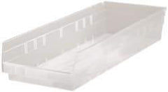 Quantum Storage - 50 Lb. Load Capacity, 23-5/8" Deep, Clear Polypropylene Hopper Shelf Bin - 4" High x 8-3/8" Wide x 23-5/8" Long - Apex Tool & Supply