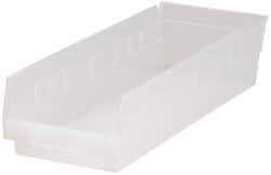 Quantum Storage - 40 Lb. Load Capacity, 17-7/8" Deep, Clear Polypropylene Hopper Shelf Bin - 4" High x 6-5/8" Wide x 17-7/8" Long - Apex Tool & Supply