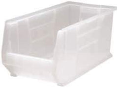 Quantum Storage - 125 Lb. Load Capacity, 23-7/8" Deep, Clear Polypropylene Hopper Stacking Bin - 10" High x 11" Wide x 23-7/8" Long - Apex Tool & Supply