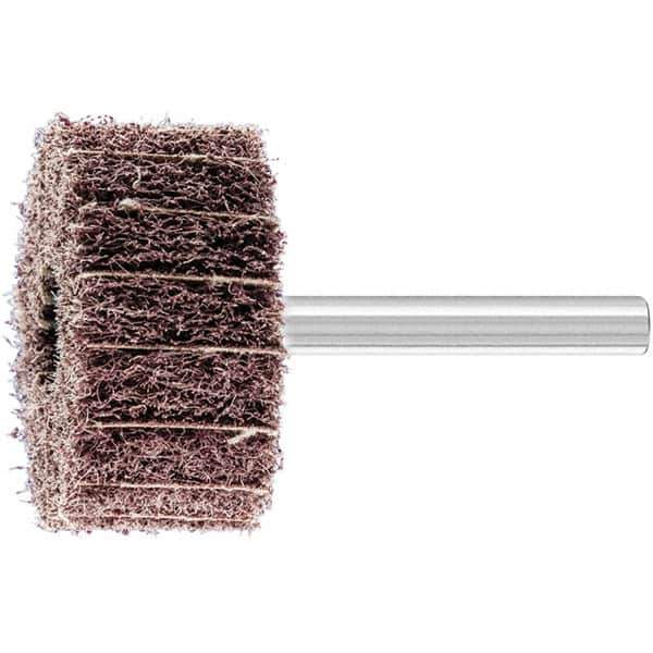 PFERD - 1-1/2" Diam x 3/4" Face Width, Aluminum Oxide Nonwoven Mounted Flap Wheel - 1/4" Shank Mount, 100 Grit, 15,000 Max RPM - Apex Tool & Supply