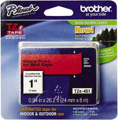 Brother - 1" Wide, Red Tape Cassette - For Label Maker - Apex Tool & Supply