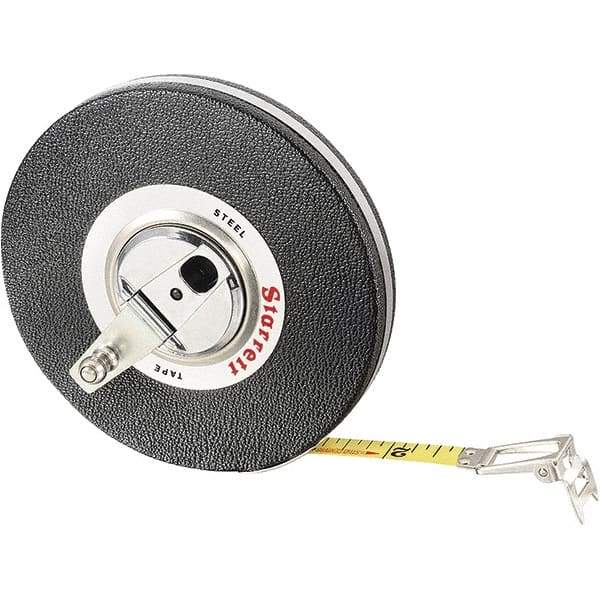 Starrett - 100' x 3/8" Yellow Blade Tape Measure - 1/8" Graduation, L1 Graduation Style, Black Case - Apex Tool & Supply