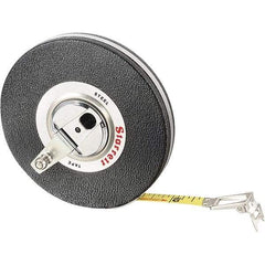Starrett - 100' x 3/8" Yellow Blade Tape Measure - 1/8" Graduation, L1 Graduation Style, Black Case - Apex Tool & Supply