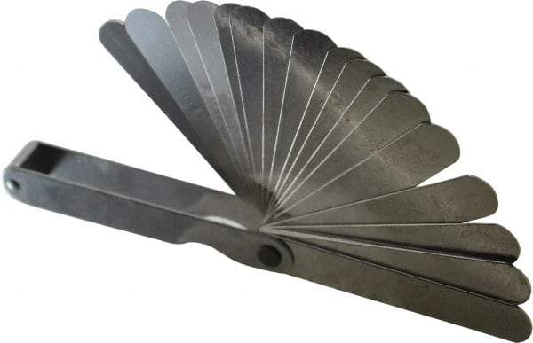 Starrett - 20 Piece, 0.05mm to 1 Thick, Parallel Feeler Gage Set - 3-1/32" Leaf Length, 1/2" Wide, Tempered Steel - Apex Tool & Supply