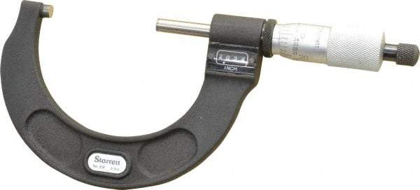 Starrett - 2 to 3" Range, 0.0001" Graduation, Mechanical Outside Micrometer - Ratchet Stop Thimble, Accurate to 0.00005", Digital Counter - Apex Tool & Supply