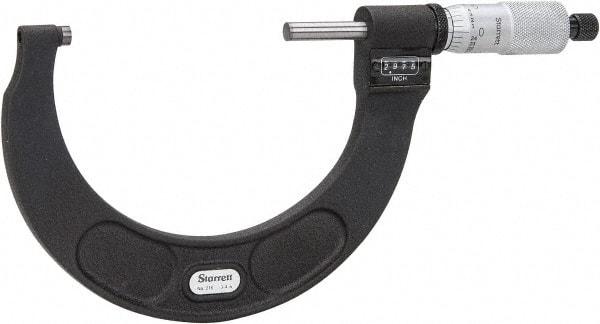 Starrett - 3 to 4" Range, 0.0001" Graduation, Mechanical Outside Micrometer - Ratchet Stop Thimble, Accurate to 0.0001", Digital Counter - Apex Tool & Supply