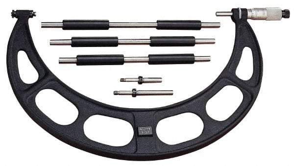 Starrett - Mechanical, 0 to 100 mm Range, Interchangeable Anvil Micrometer - Ratchet Stop Thimble, 0.01 mm Graduation - Apex Tool & Supply