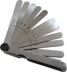 Starrett - 13 Piece, 0.04 to 5mm Parallel Feeler Gage Set - 4-1/2" Long x 1/2" Wide, Tempered Steel - Apex Tool & Supply