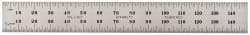 Starrett - 150mm Long, 0.5, 1mm Graduation, Flexible Spring Steel Rule - Metric Graduation Style, 3/4" Wide, Silver, Satin Chrome Finish - Apex Tool & Supply