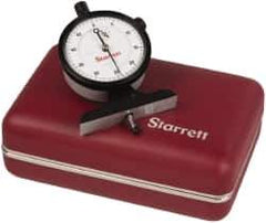 Starrett - 0 to 1/2 Inch Range, White Dial Depth Gage - 0.0005 Inch Graduation, 2-1/2 Inch Base Measuring Length - Apex Tool & Supply