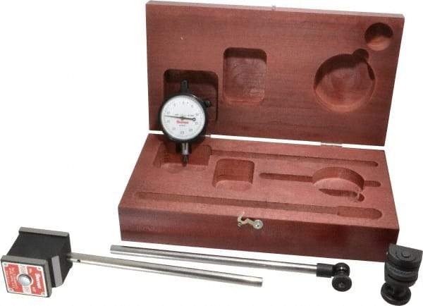 Starrett - 0.0005" Graduation, 1/8" Max Meas, 0-25-0 Dial Reading, Dial Indicator & Base Kit - 1-15/16" Base Length x 1-5/8" Base Width x 1-7/8" Base Height - Apex Tool & Supply