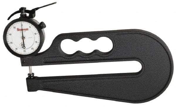 Starrett - 0 to 10mm Measurement, 0.01mm Graduation, 2-1/2 Inch Throat Depth, Dial Thickness Gage - 2-1/4 Inch Dial Diameter - Apex Tool & Supply
