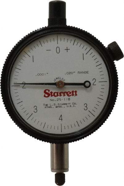 Starrett - 0.02" Range, 0-4-0 Dial Reading, 0.0001" Graduation Dial Drop Indicator - 2-1/4" Dial, 0.008" Range per Revolution - Apex Tool & Supply