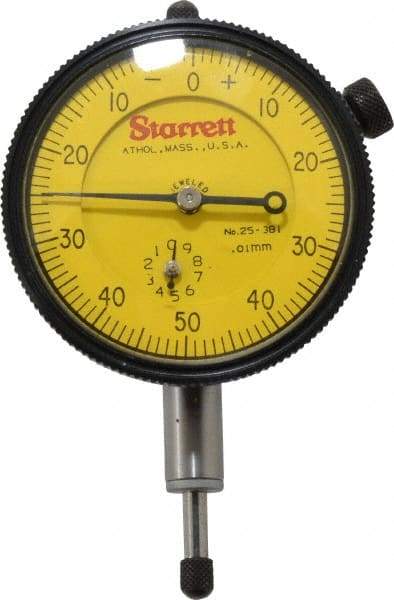Starrett - 10mm Range, 0-50-0 Dial Reading, 0.01mm Graduation Dial Drop Indicator - 2-1/4" Dial, 1mm Range per Revolution - Apex Tool & Supply