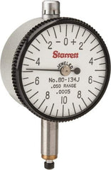 Starrett - 0.05" Range, 0-10-0 Dial Reading, 0.0005" Graduation Dial Drop Indicator - 1-1/4" Dial, 0.02" Range per Revolution - Apex Tool & Supply