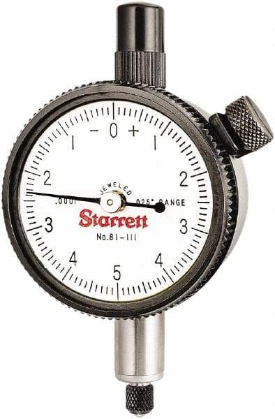Starrett - 0.025" Range, 0-5-0 Dial Reading, 0.0001" Graduation Dial Drop Indicator - 1-11/16" Dial, 0.01" Range per Revolution - Apex Tool & Supply