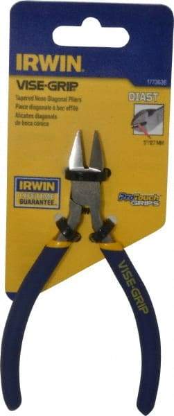 Irwin - 5" OAL, 16 AWG Capacity, Semi-Flush Diagonal Cutter - 3/4" Jaw Length x 13/16" Jaw Width, Tapered Head, Dipped Vinyl Handle - Apex Tool & Supply