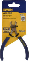 Irwin - 4-1/2" OAL, 18 AWG Capacity, Semi-Flush End Cutting Pliers - 13/16" Jaw Length x 9/16" Jaw Width, Dipped Vinyl Handle - Apex Tool & Supply