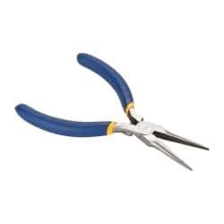 Irwin - 5-1/2" OAL, 1-1/4" Jaw Length x 9/16" Jaw Width, Long Nose Needle Nose Pliers - Serrated Jaw, Standard Head, Dipped Vinyl Handles, with Spring - Apex Tool & Supply