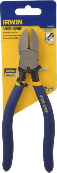 Irwin - 8" OAL, 16 AWG Capacity, Semi-Flush Cutting Pliers - 1" Jaw Length x 1-1/16" Jaw Width, Oval Head, Dipped Vinyl Handle - Apex Tool & Supply