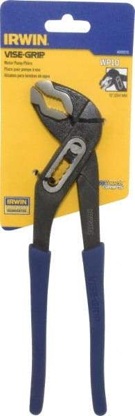 Irwin - 10" OAL, 2" Max Capacity, 7 Position Water Pump Tongue & Groove Pliers - Serrated V-Jaws, Curved Head, Dipped Vinyl Handles - Apex Tool & Supply