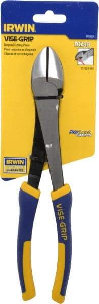 Irwin - 10" OAL, 14 AWG Capacity, Semi-Flush Diagonal Cutter - 1-7/16" Jaw Length x 1-3/16" Jaw Width, Oval Head, ProTouch Handle - Apex Tool & Supply
