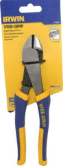 Irwin - 8" OAL, 14 AWG Capacity, Semi-Flush Diagonal Cutter - 7/8" Jaw Length x 1-1/8" Jaw Width, Oval/Angled Head, ProTouch Handle - Apex Tool & Supply