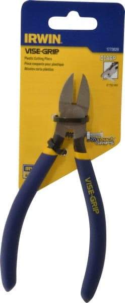 Irwin - 6" OAL, 16 AWG Capacity, Semi-Flush Cutting Pliers - 7/8" Jaw Length x 13/16" Jaw Width, Oval Head, Dipped Vinyl Handle - Apex Tool & Supply