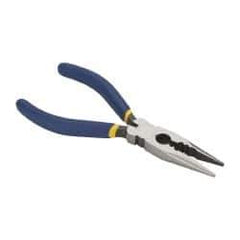 Irwin - 6" OAL, 1-7/8" Jaw Length x 3/4" Jaw Width, Long Nose Side Cutting Electrician's Pliers - Serrated Jaw, Crimper, Cutter & Stripper Head, Dipped Vinyl Handles - Apex Tool & Supply