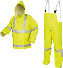 MCR Safety - Size L, High Visibility Lime, High Visibility Three Piece Suit - Detachable Hood, Take Up Snaps Ankle, Take Up Snaps Wrist - Apex Tool & Supply