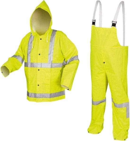 MCR Safety - Size 2XL, High Visibility Lime, High Visibility Three Piece Suit - Detachable Hood, Take Up Snaps Ankle, Take Up Snaps Wrist - Apex Tool & Supply