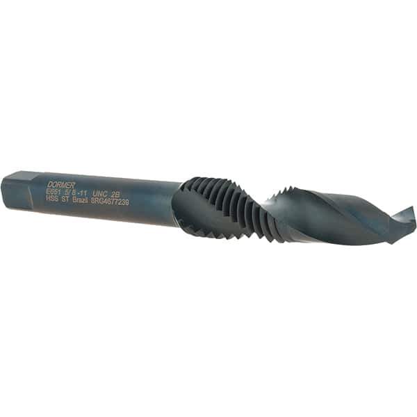 DORMER - 5/8-11 UNC, 134mm OAL, 17/32" Drill Diam x 33mm Drill Length, Combination Drill & Tap - 2 Flutes, 31mm Thread Length, High Speed Steel, Oxide Finish, 2B - Apex Tool & Supply