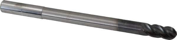 Accupro - 7/16" Diam, 1" LOC, 4 Flute Solid Carbide Ball End Mill - AlTiN Finish, Single End, 6" OAL, 7/16" Shank Diam, Spiral Flute - Apex Tool & Supply
